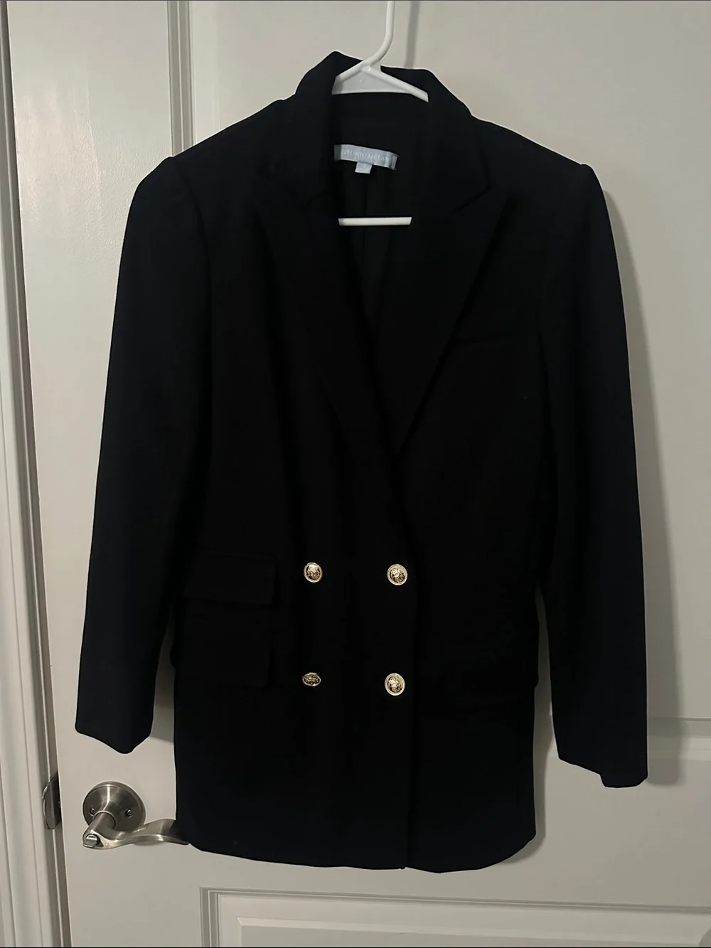 ANTONIO MELANI Black Double-Breasted Blazer with Gold Buttons - Picture 1 of 5